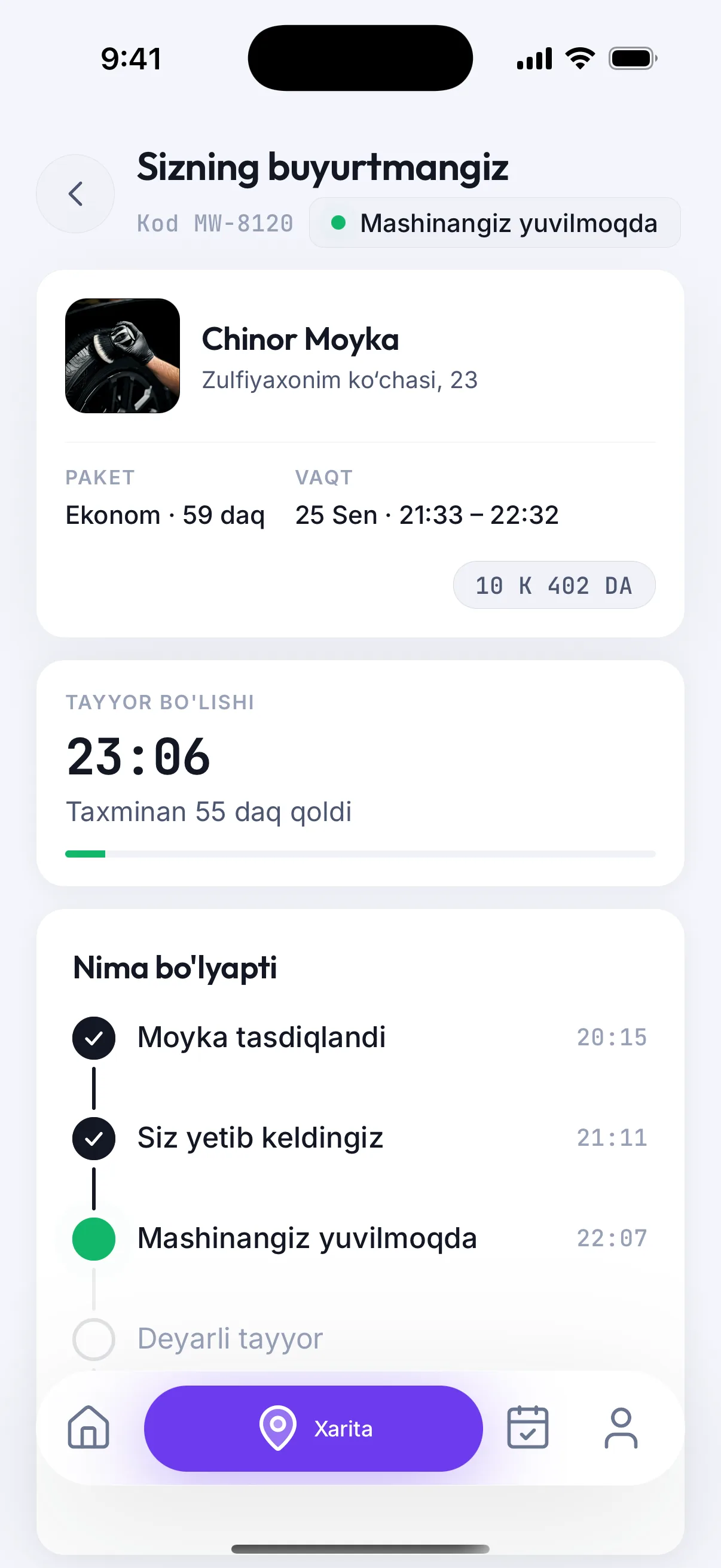 MoykaGo: buyurtma holati